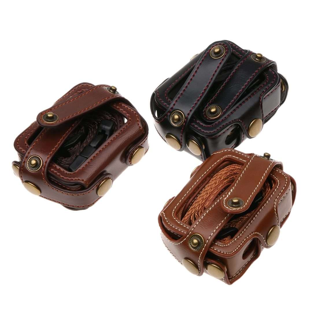 For GoPro HERO7 Black /6 /5 PU Leather Housing Case with Neck Strap & Buttons(Coffee)