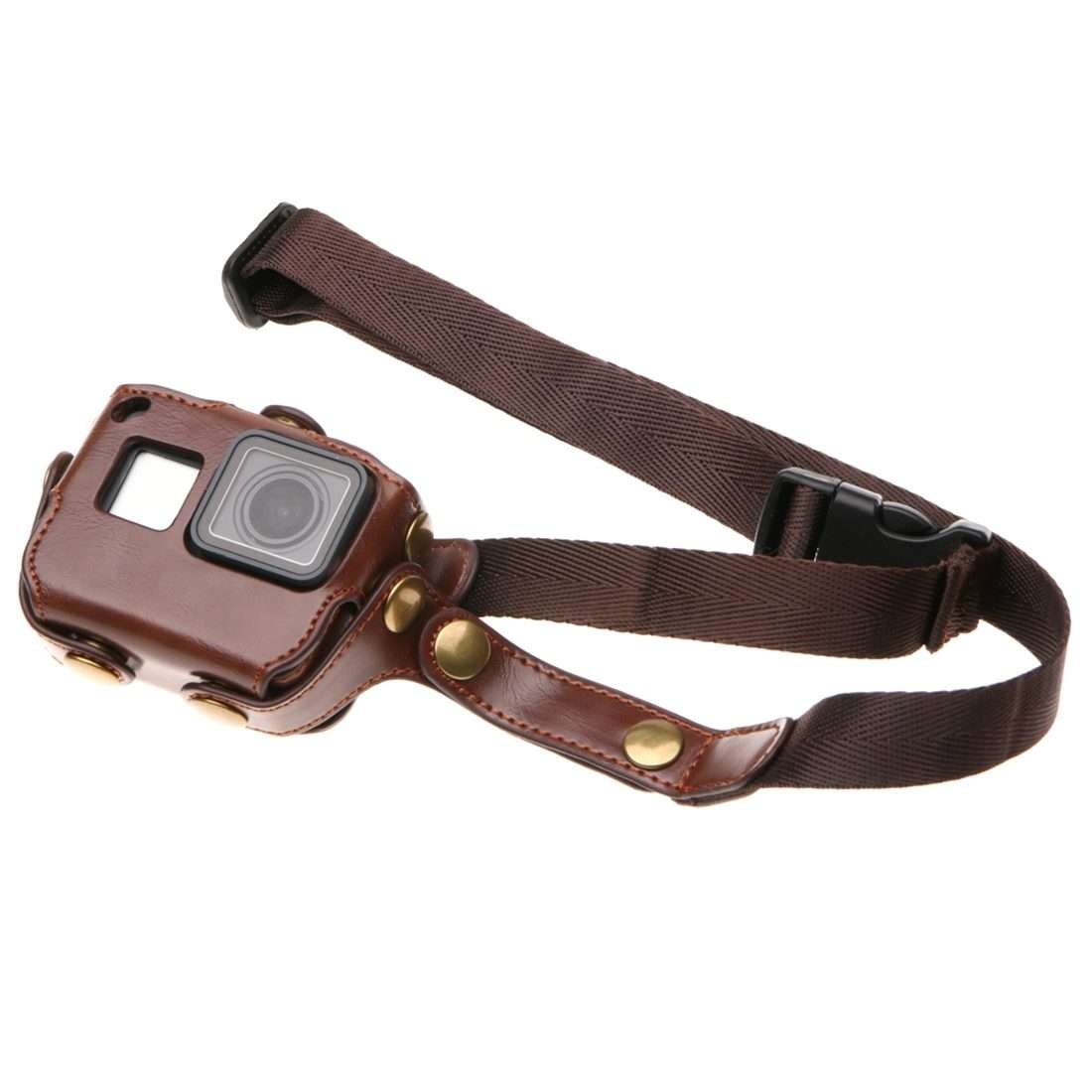For GoPro HERO7 Black /6 /5 PU Leather Housing Case with Neck Strap & Buttons(Brown)