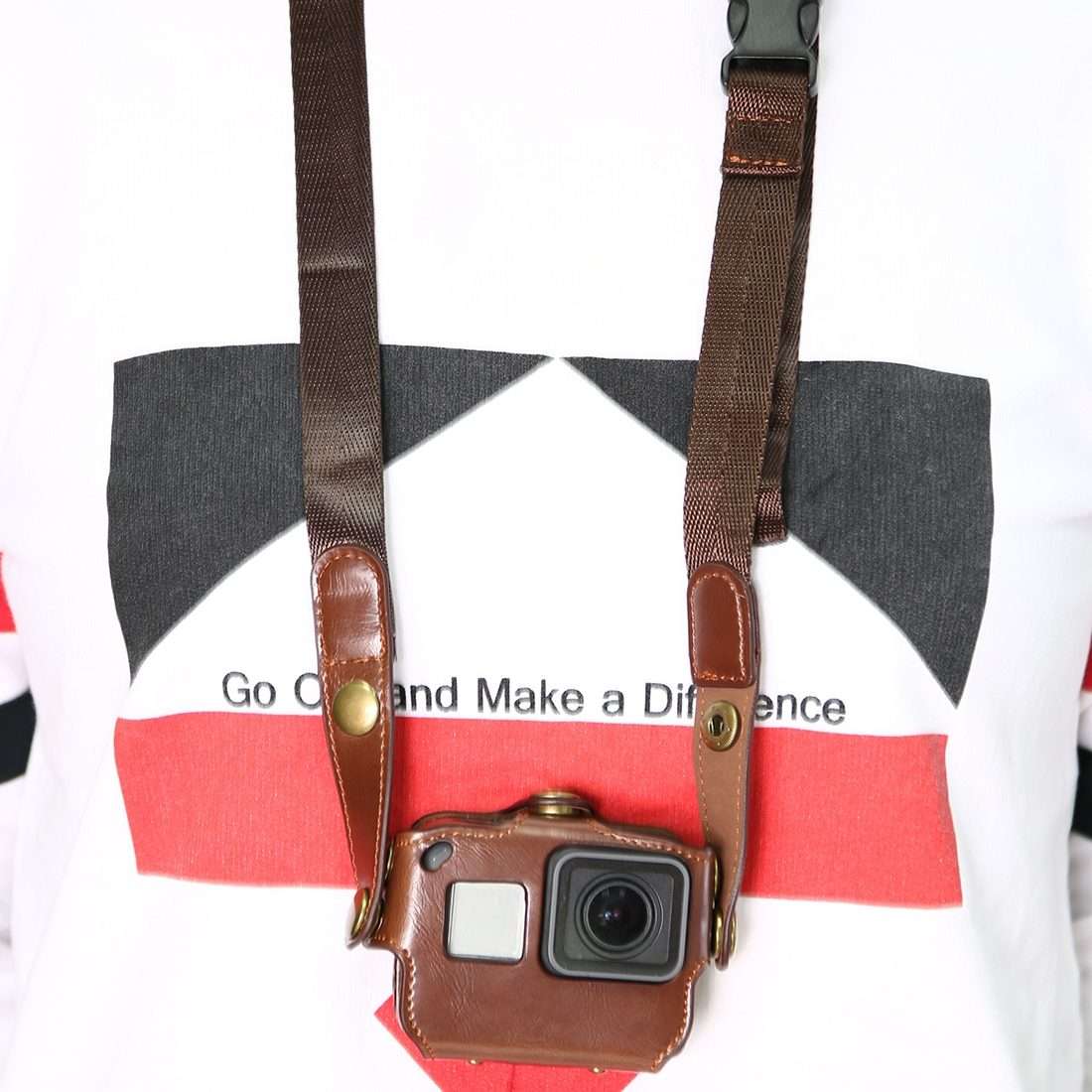 For GoPro HERO7 Black /6 /5 PU Leather Housing Case with Neck Strap & Buttons(Brown)