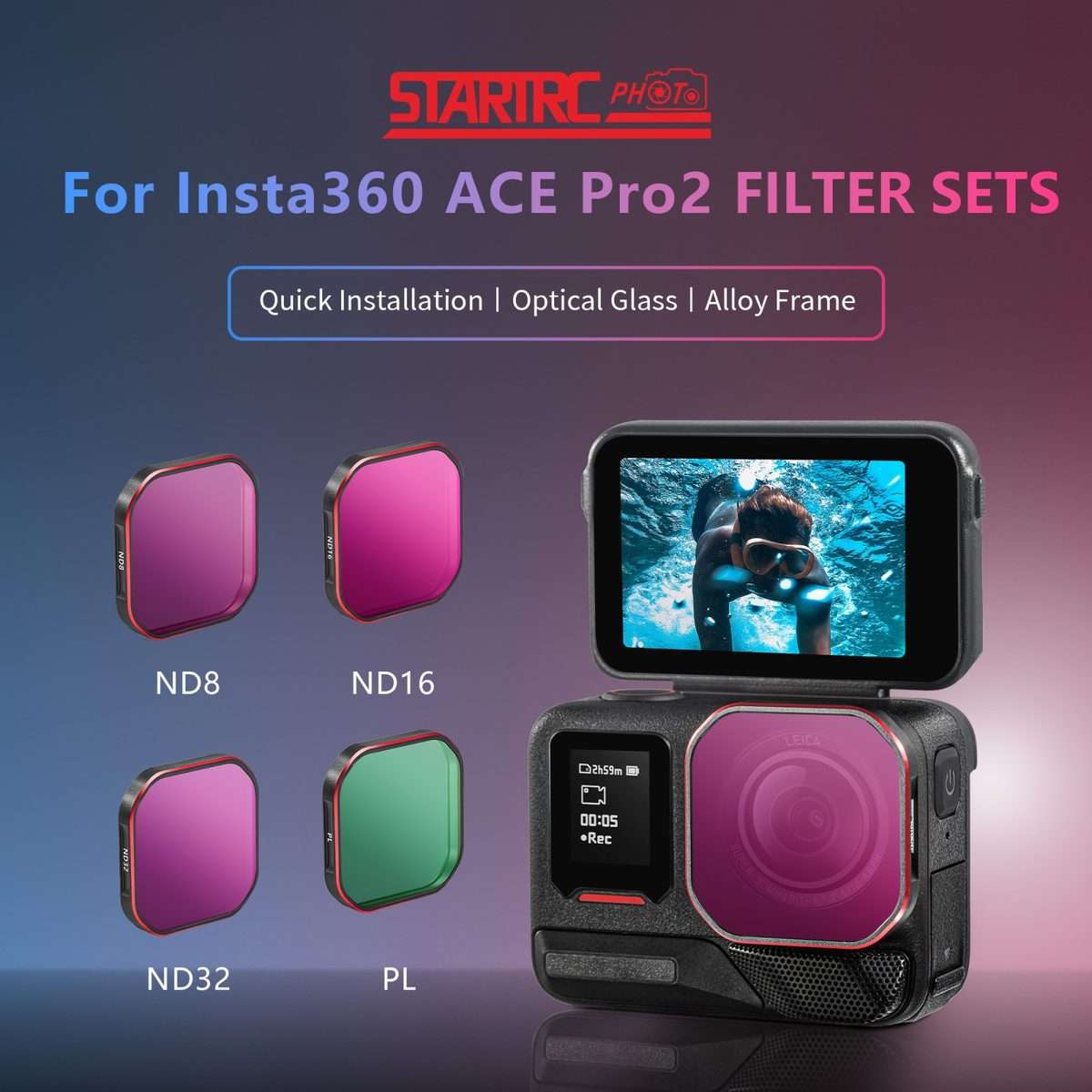 For Insta360 Ace Pro 2 STARTRC 4 in 1 PL ND8 ND16 ND32 Camera Lens Filter