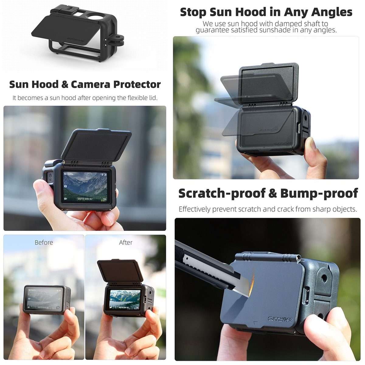 For DJI Osmo Action 5 Pro / 4 / 3 Sunnylife Protective Case Frame Mount Adapter Sun Ho ... (Black)