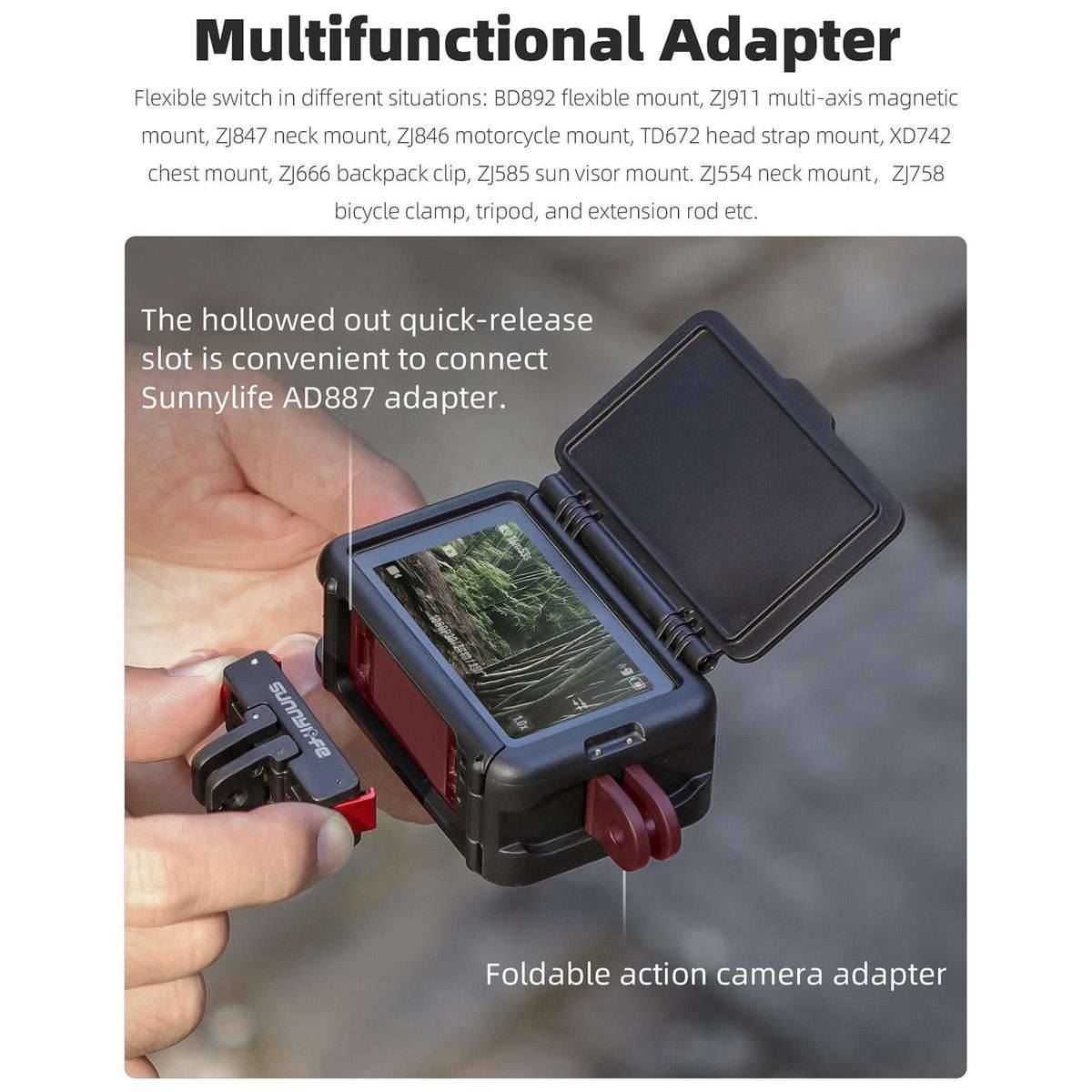 For DJI Osmo Action 5 Pro / 4 / 3 Sunnylife Protective Case Frame Mount Adapter Sun Ho ... (Black)