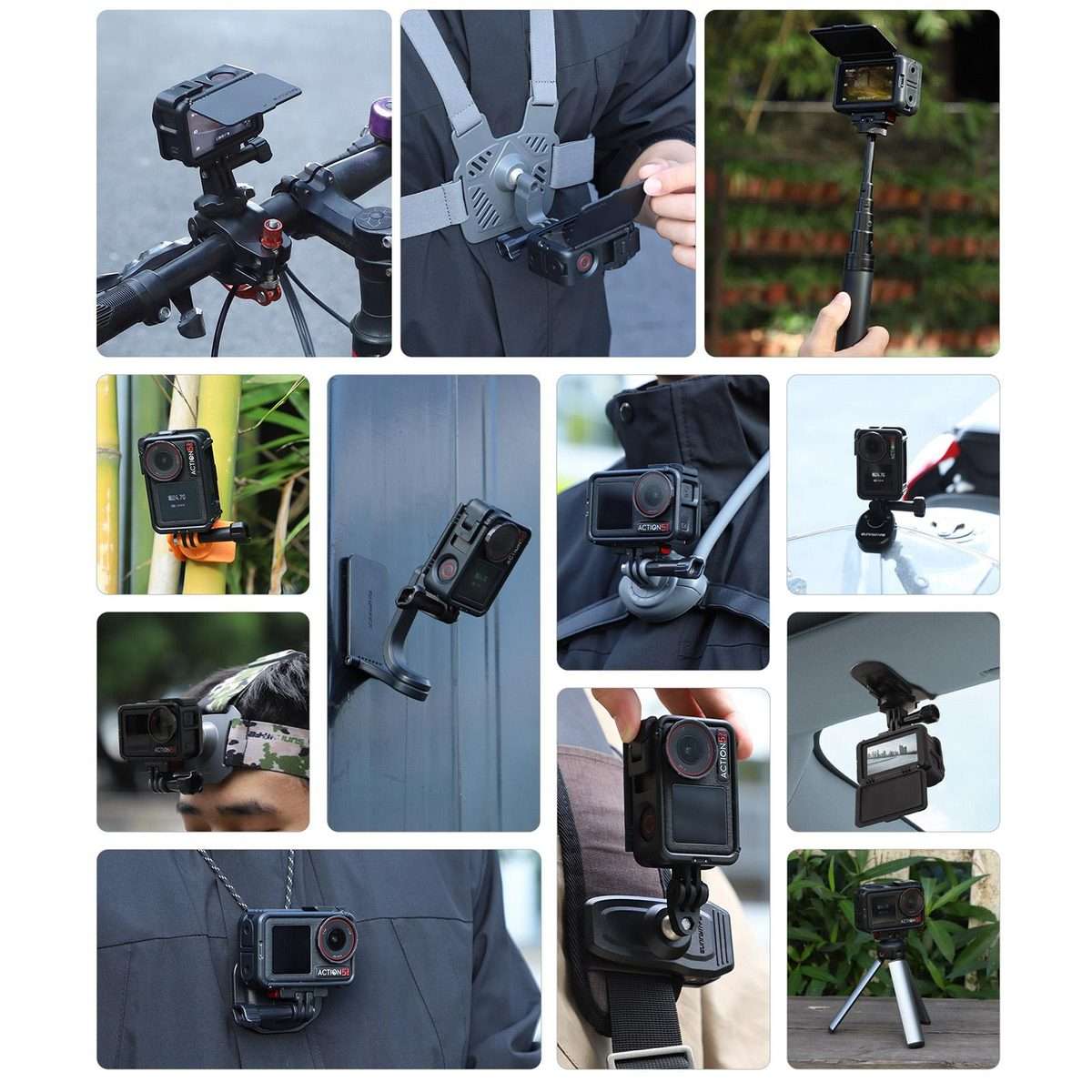 For DJI Osmo Action 5 Pro / 4 / 3 Sunnylife Protective Case Frame Mount Adapter Sun Ho ... (Black)