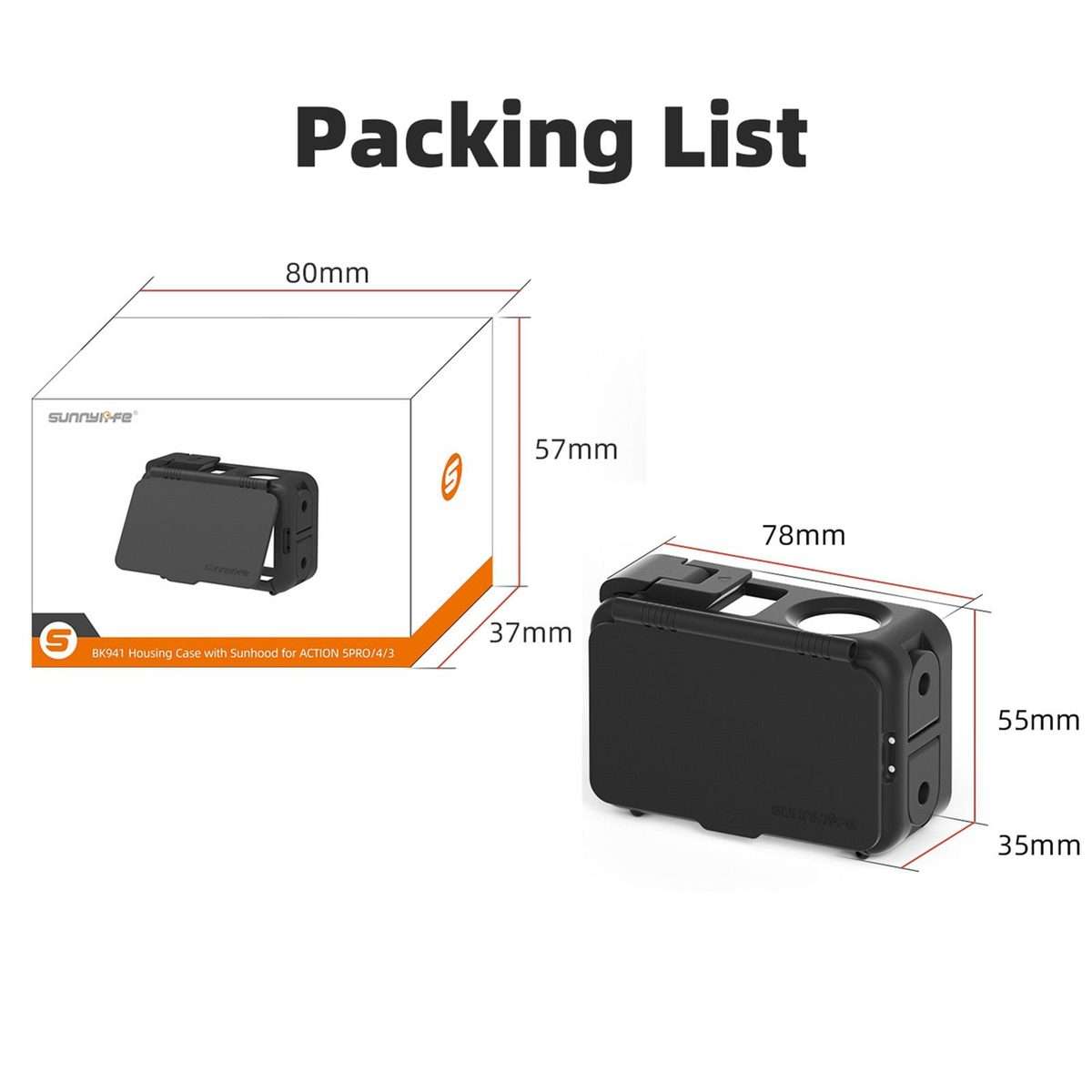 For DJI Osmo Action 5 Pro / 4 / 3 Sunnylife Protective Case Frame Mount Adapter Sun Ho ... (Black)