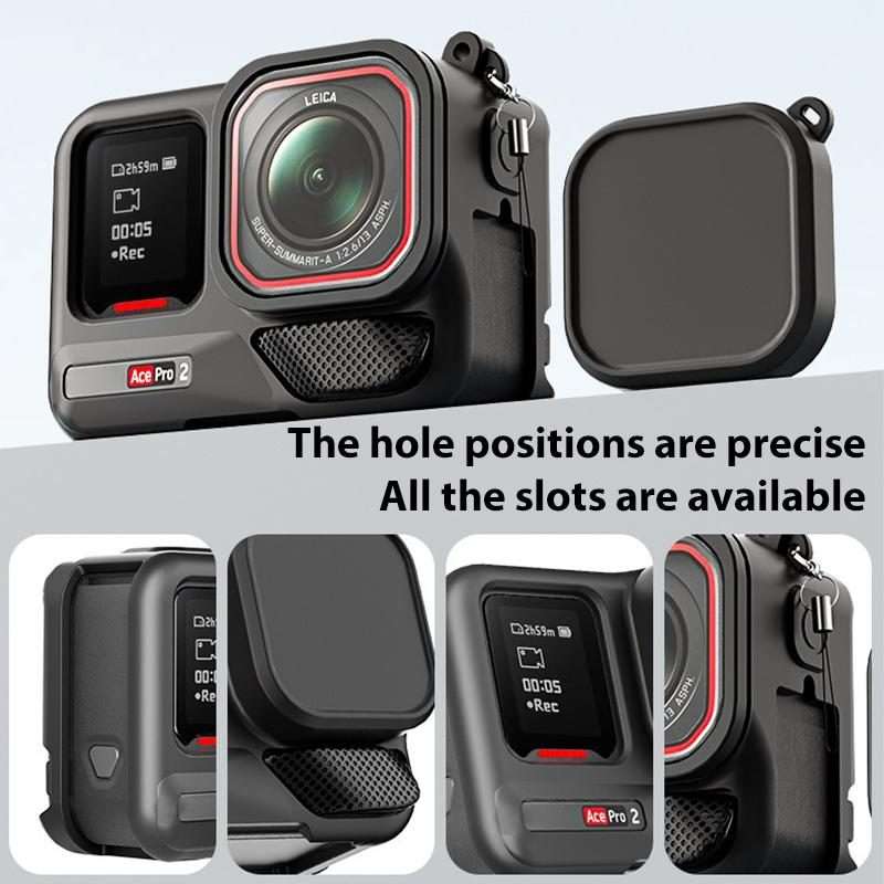 For Insta360 Ace Pro 2 Silicone Protective Case with Wrist Strap & Lens Cover (Black)