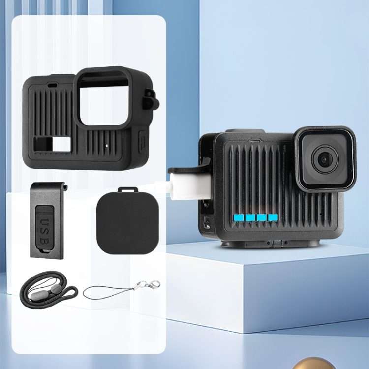 For GoPro HERO 2024 Silicone Protective Case Side Interface Cover with Wrist Strap & L ... (Black)