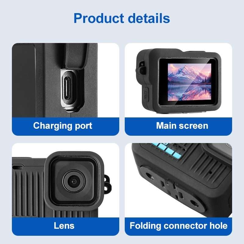 For GoPro HERO 2024 Silicone Protective Case Side Interface Cover with Wrist Strap & L ... (Black)