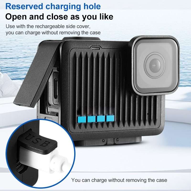For GoPro HERO 2024 Silicone Protective Case Side Interface Cover with Wrist Strap & L ... (Black)