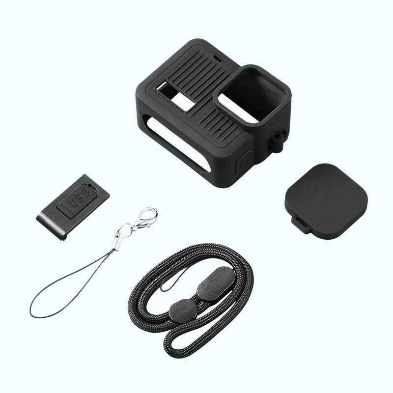 For GoPro HERO 2024 Silicone Protective Case Side Interface Cover with Wrist Strap & L ... (Black)