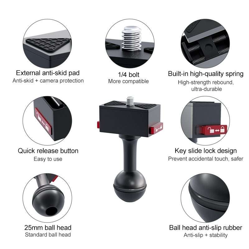 Metal Quick Release Base Adapter for GoPro, Insta360, DJI and Other Action Cameras (Black)