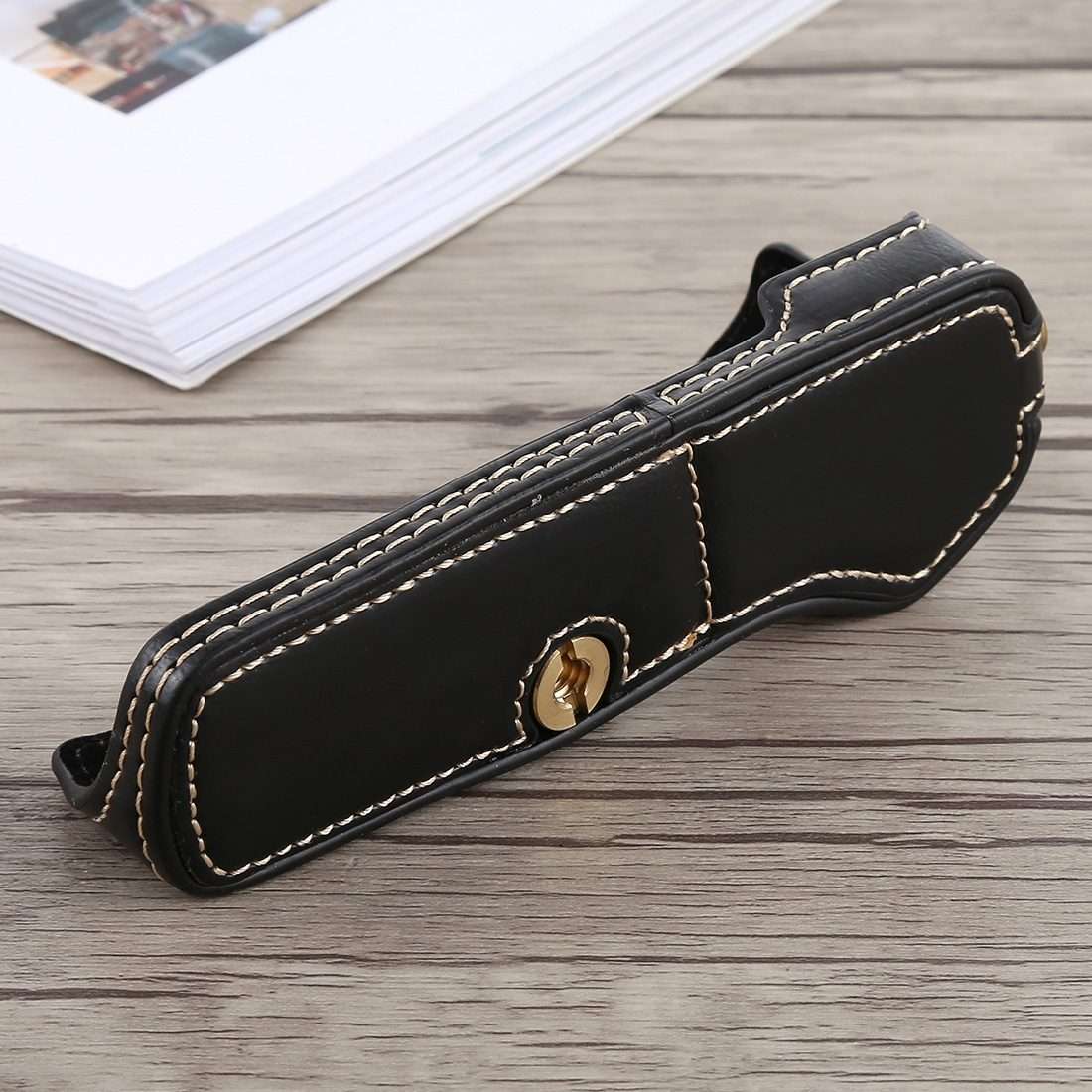 1/4 inch Thread PU Leather Camera Half Case Base for Olympus EM5 / EM5 Mark II (Black)