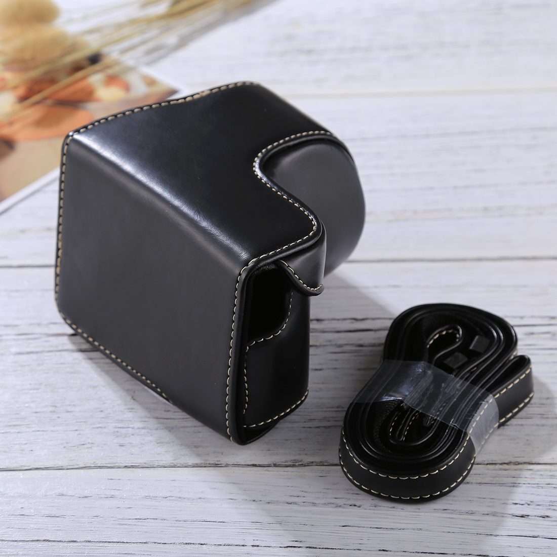 Full Body Camera PU Leather Case Bag with Strap for Sony A5100 / A5000 / NEX-3N (16-50 ... (Black)