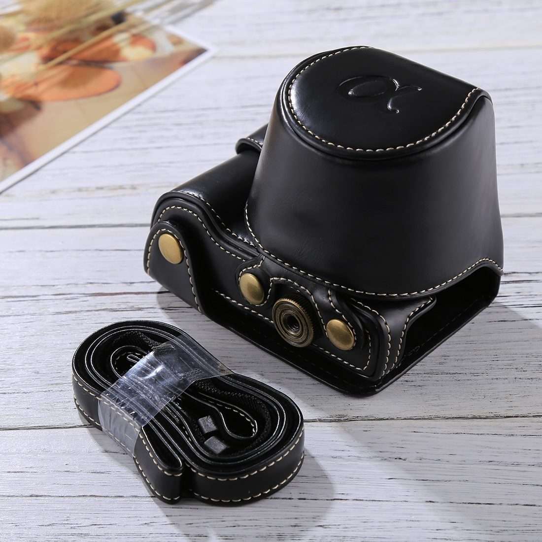 Full Body Camera PU Leather Case Bag with Strap for Sony A5100 / A5000 / NEX-3N (16-50 ... (Black)