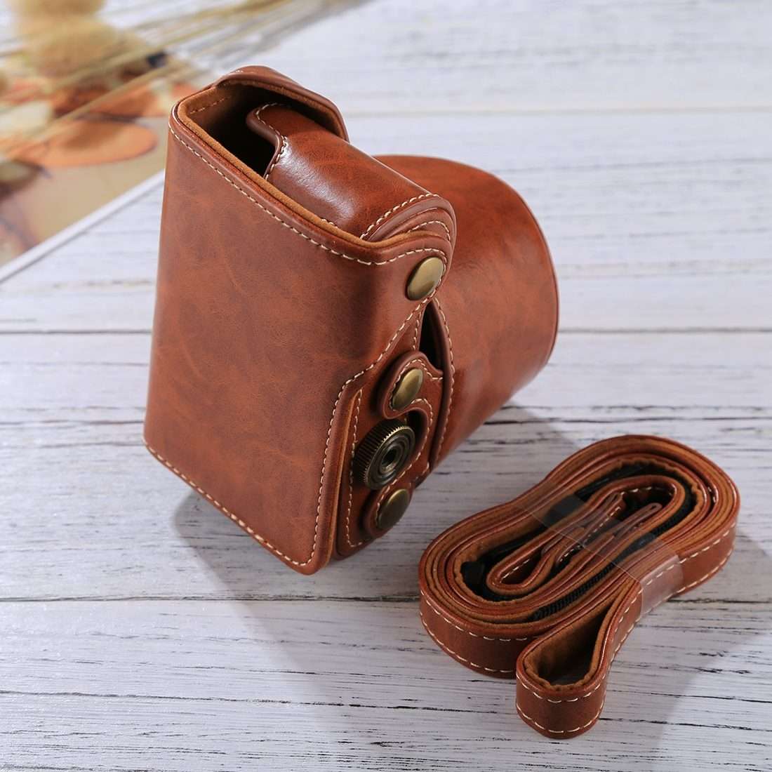 Full Body Camera PU Leather Case Bag with Strap for Sony A5100 / A5000 / NEX-3N (16-50 ... (Brown)