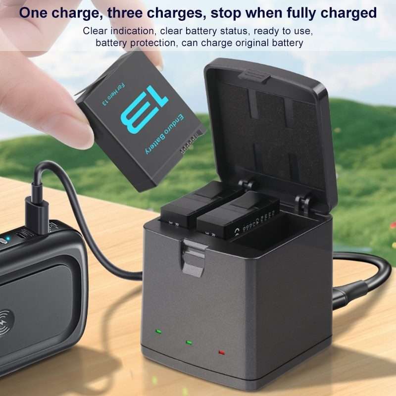 For GoPro HERO13 Black 3-Battery Charging Box Storage Case (Black)
