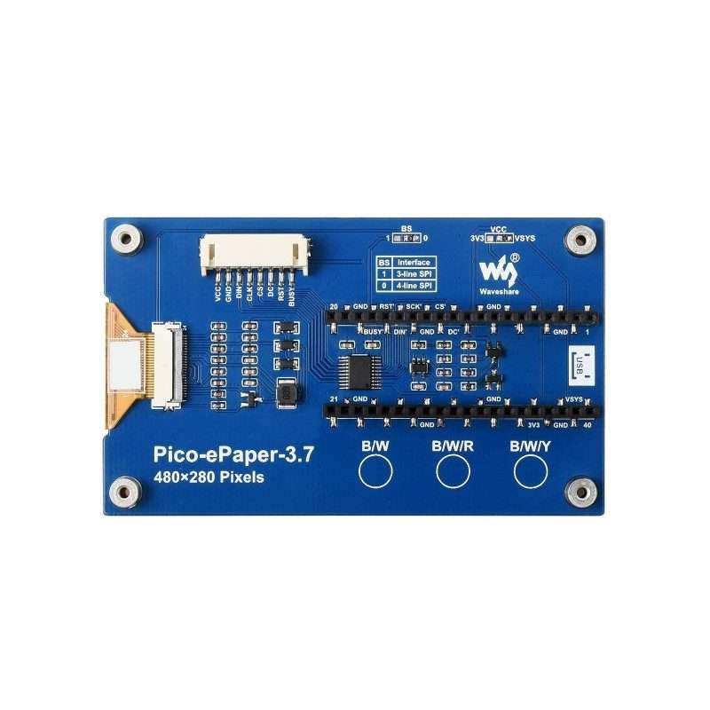 Waveshare 3.7 inch 480x280 Pixel E-Paper E-Ink Display Module for Raspberry Pi Pico, 4 Grayscale,