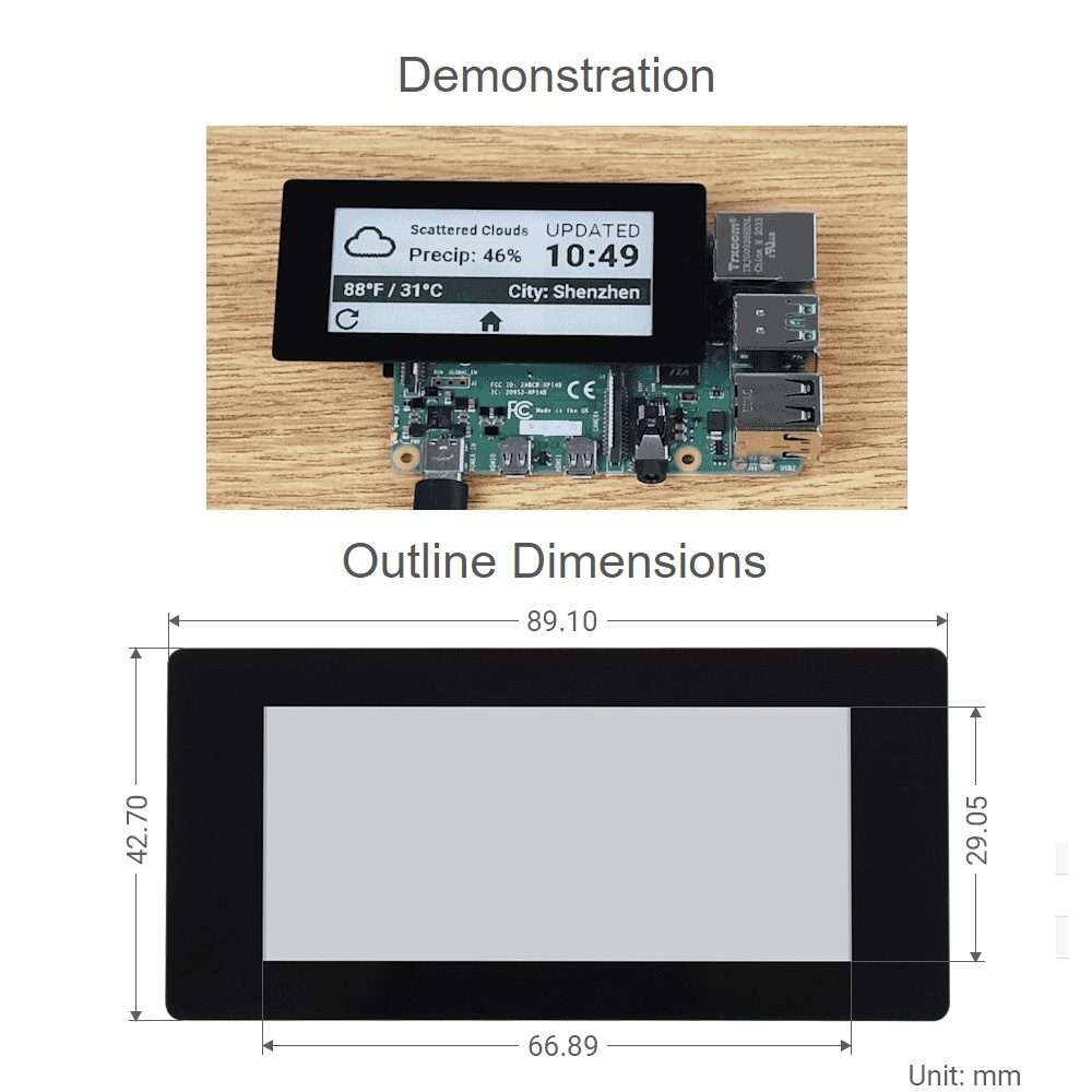 Waveshare 2.9 inch 296 x 128 Pixel 5-Points Capacitive Touch Black / White E-Paper E-Ink Display H