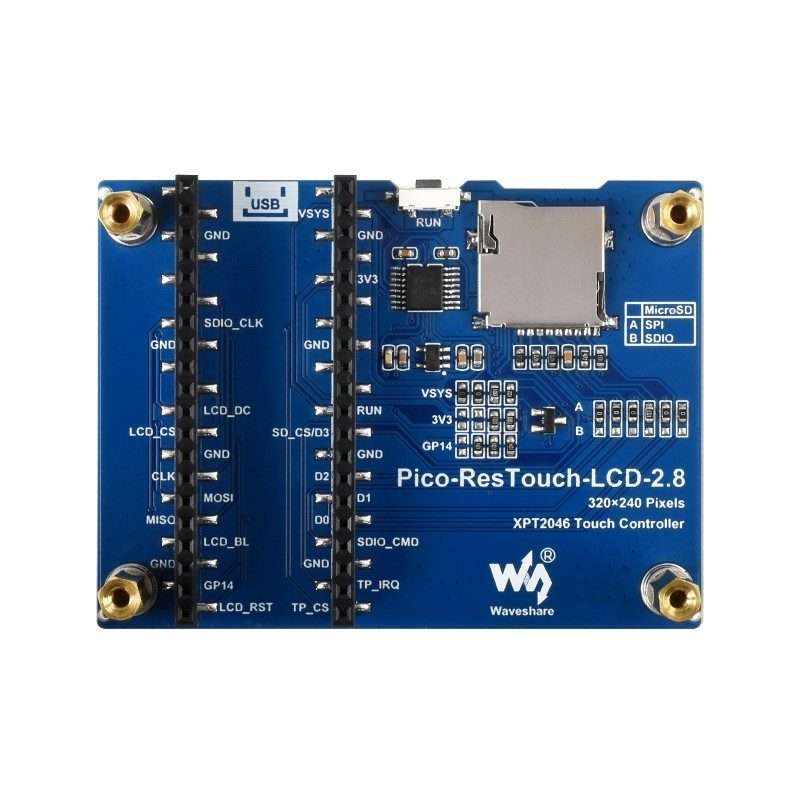 WAVESHARE 2.8 inch 262K Colors 320 x 240 Pixel Touch Display Module for Raspberry Pi Pico, SPI Int