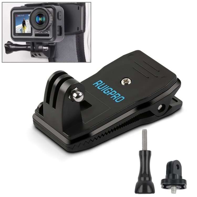 RUIGPRO 360 Degree Rotation Backpack Rec-Mounts Clip Clamp Mount with Screw for GoPro ... (Black)
