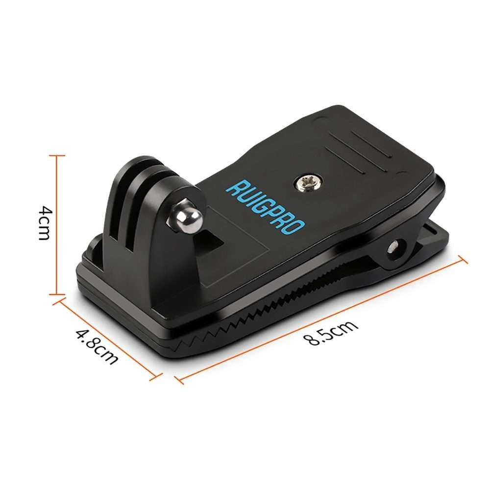 RUIGPRO 360 Degree Rotation Backpack Rec-Mounts Clip Clamp Mount + Phone Clamp for GoP ... (Black)