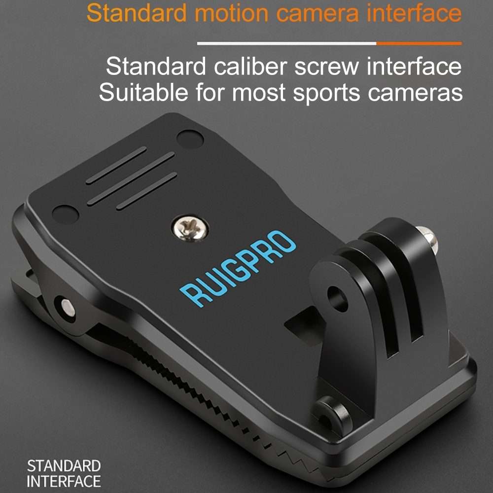 RUIGPRO 360 Degree Rotation Backpack Rec-Mounts Clip Clamp Mount + Phone Clamp for GoP ... (Black)