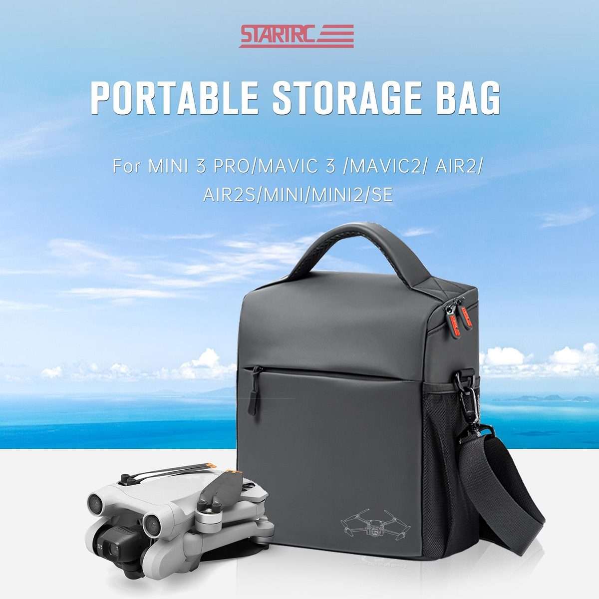 STARTRC Portable Carry Box Single Shoulder Storage Bag for DJI Mini 3 Pro / Air 2S / M ... (Black)
