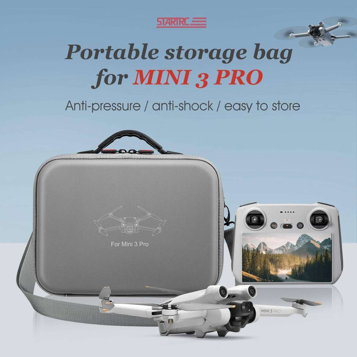 For DJI Mini 3 Pro / RC with Screen STARTRC Waterproof Shoulder Storage Bag Handbag(Grey)