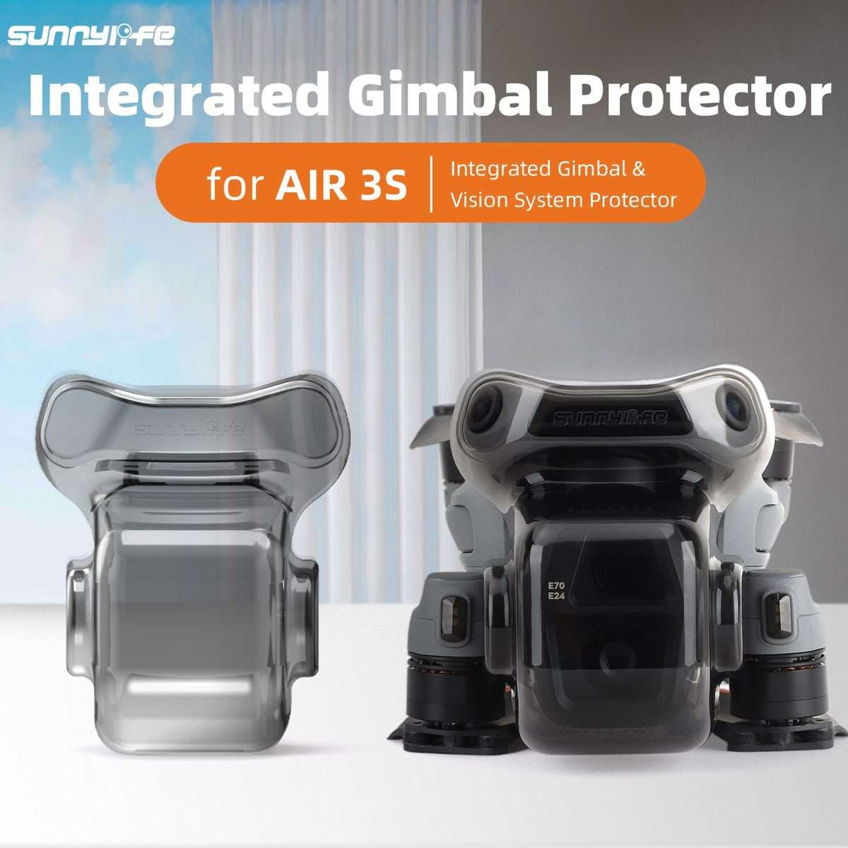 For DJI Air 3S Sunnylife Integrated Gimbal Cover Transparent Lens Cap Vision System Pro ... (Grey)