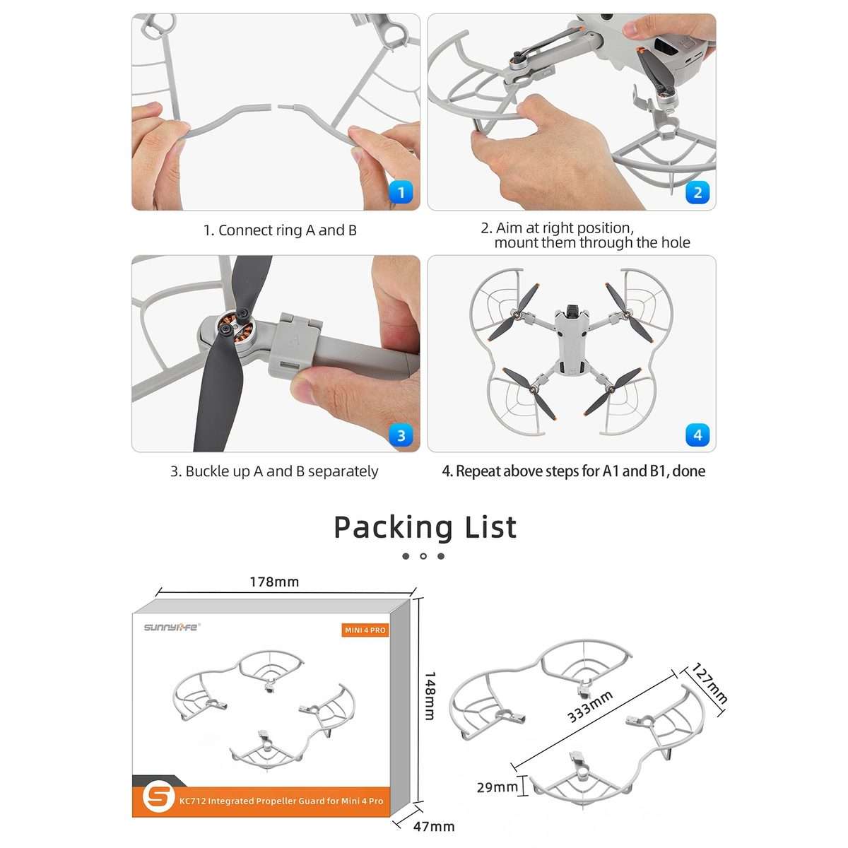 For DJI Mini 4 Pro Sunnylife N4P-KC712 Drone Propeller Protective Guard Anti-collision Ring (Grey)