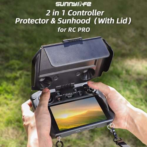 For DJI RC Pro Sunnylife 2 in 1 Controller Protector Sun Hood Screen Guard Monitor Sun ... (Black)