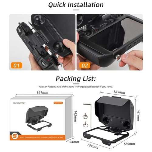 For DJI RC Pro Sunnylife 2 in 1 Controller Protector Sun Hood Screen Guard Monitor Sun ... (Black)