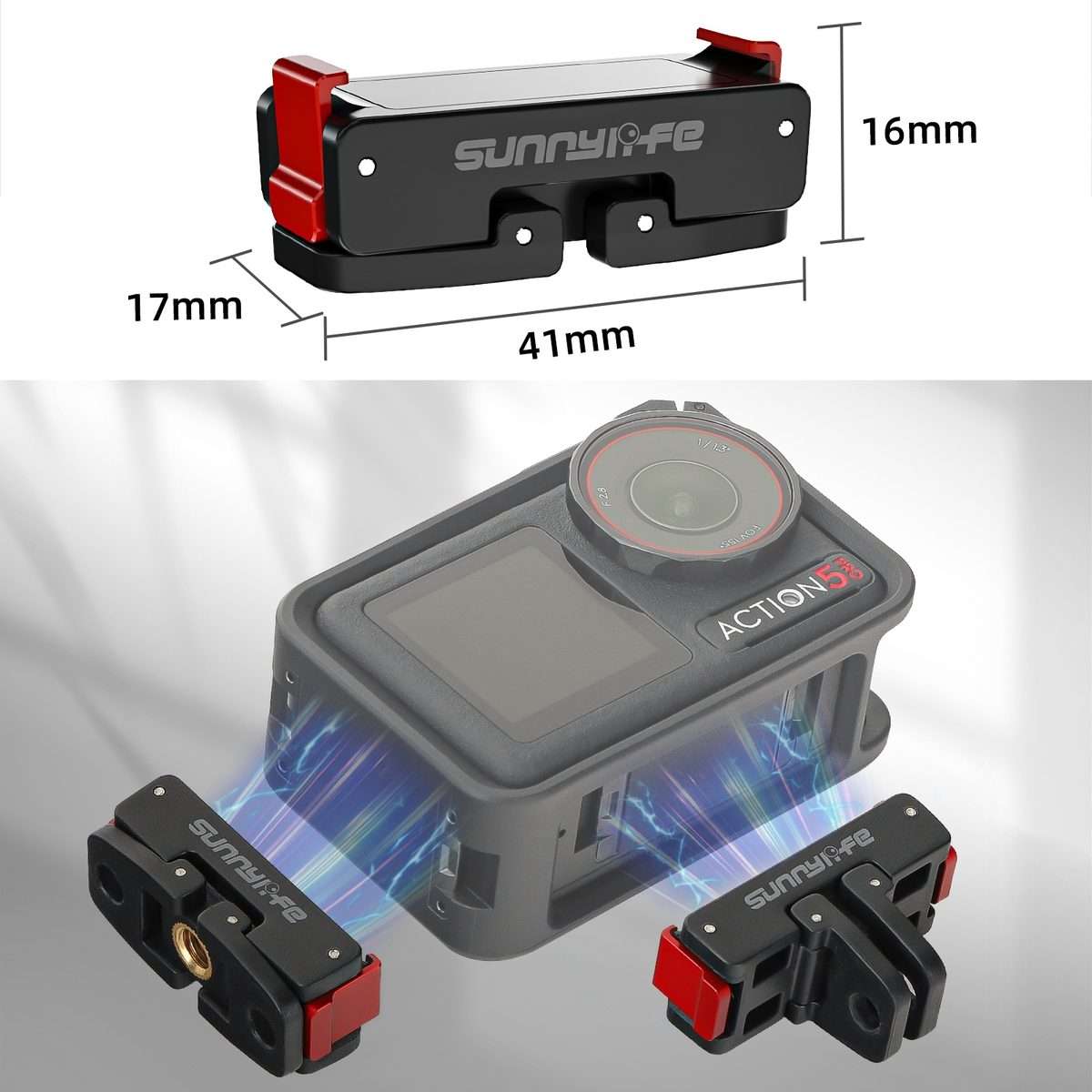 For DJI Osmo 360 / Action 5 Pro / 4 / 3 Sunnylife Foldable Magnetic Quick Release Moun ... (Black)