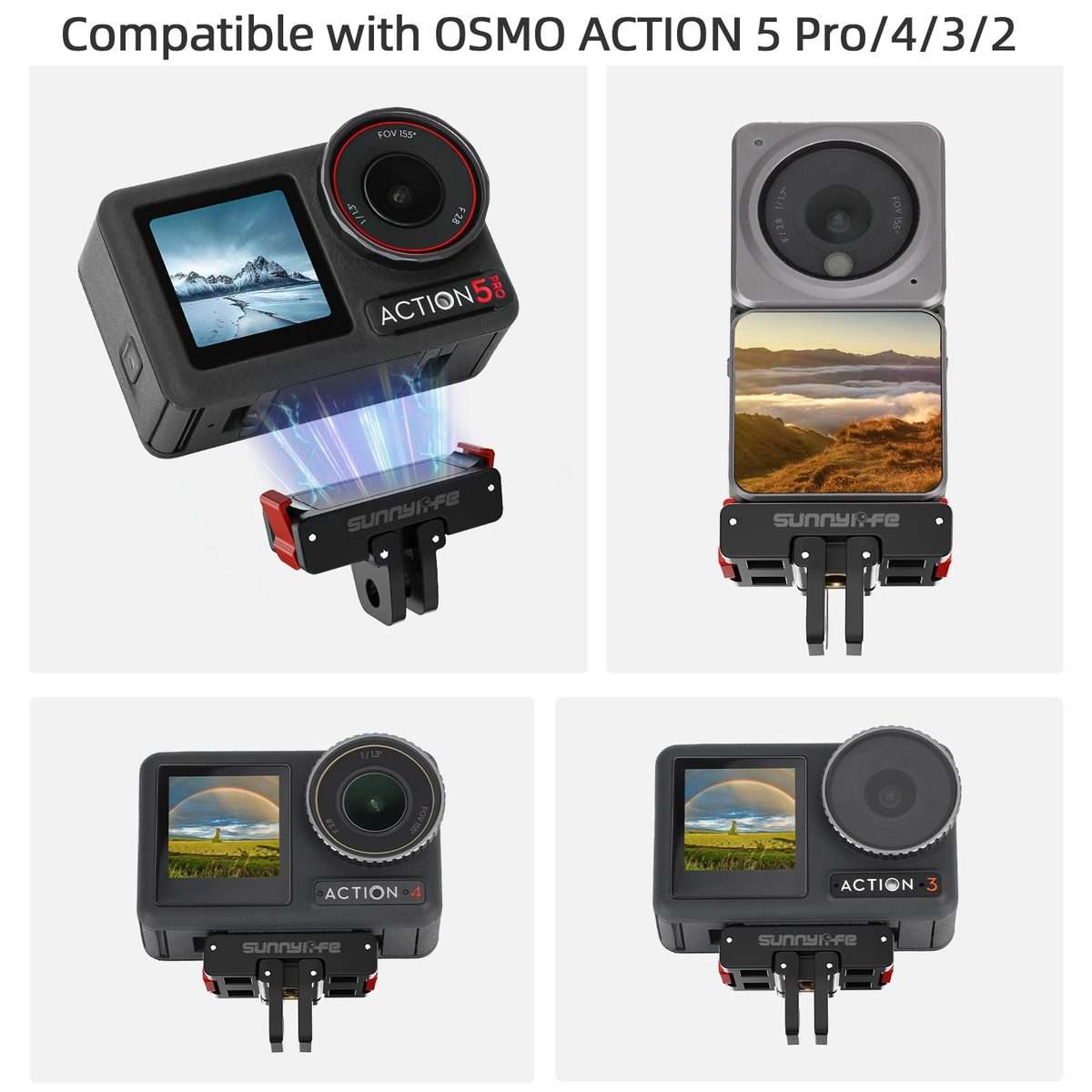 For DJI Osmo 360 / Action 5 Pro / 4 / 3 Sunnylife Foldable Magnetic Quick Release Moun ... (Black)