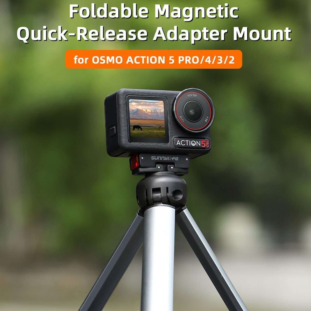 For DJI Osmo 360 / Action 5 Pro / 4 / 3 Sunnylife Foldable Magnetic Quick Release Moun ... (Black)