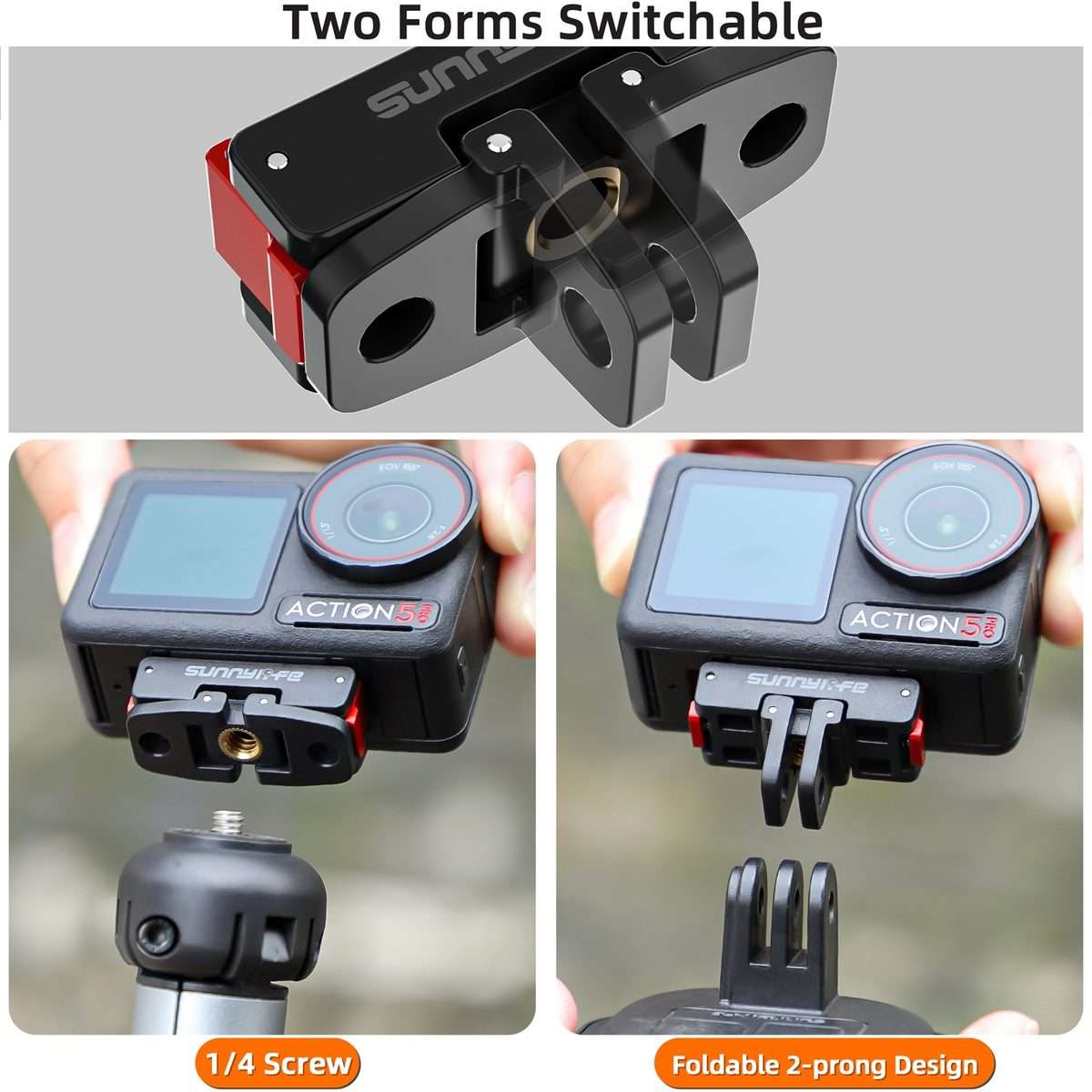 For DJI Osmo 360 / Action 5 Pro / 4 / 3 Sunnylife Foldable Magnetic Quick Release Moun ... (Black)