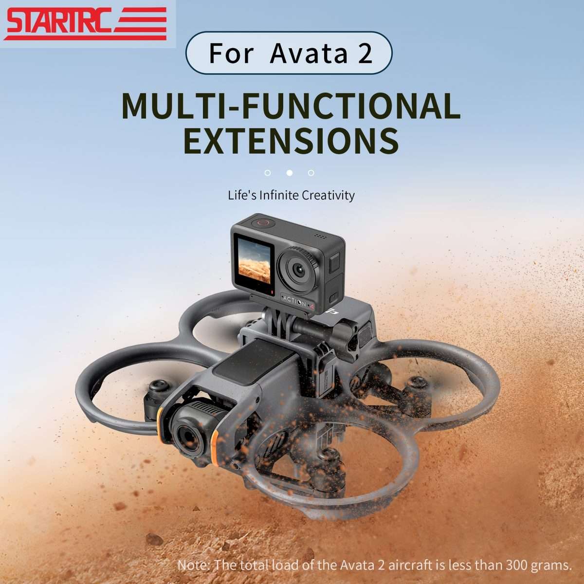 For DJI Avata 2 STARTRC Action Camera Holder Mount Drone Expansion Bracket (Black)