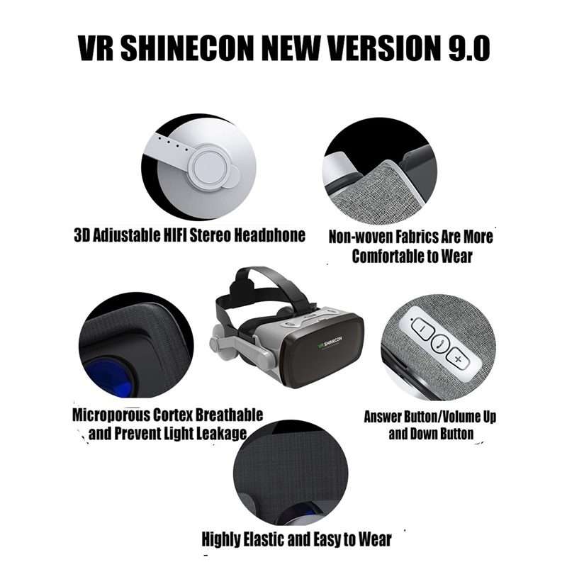 VR SHINECON G07E Virtual Reality 3D Video Glasses Suitable for 4.0 inch - 6.3 inch Smar ... (Grey)