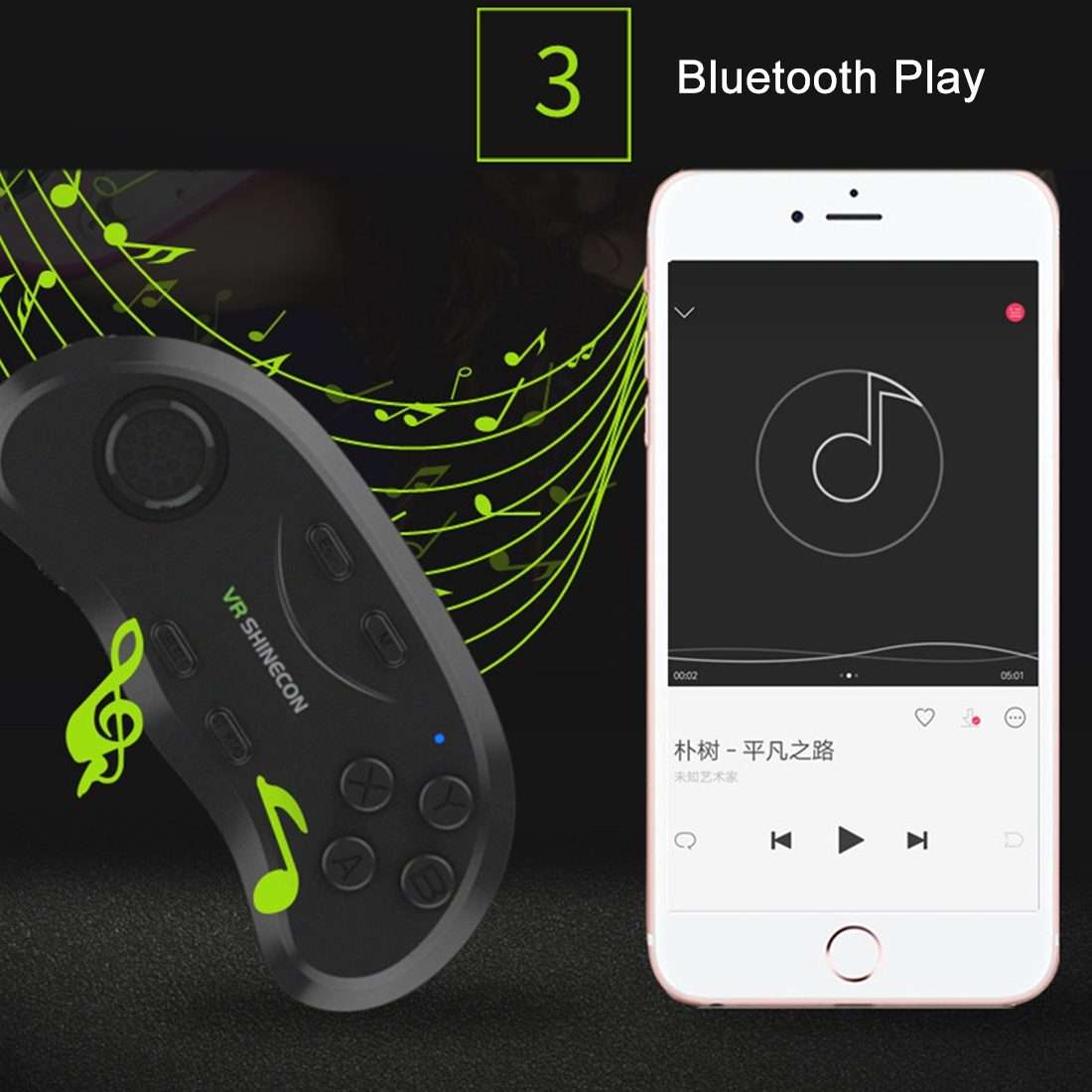 VR Shinecon 3D Movie Games Virtual Reality Glasses Bluetooth Remote Controller Gamepad(Black)