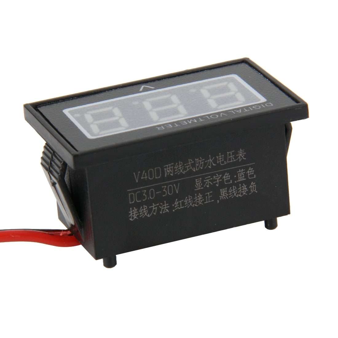 V40D 2 Wires Blue Light Display Mini Waterproof IPX4 Digital Voltage Meter, Measure Voltage: DC 2.