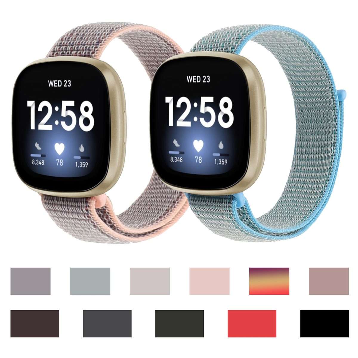 For Fitbit Versa 3 Nylon Loop Watch Band(Black)