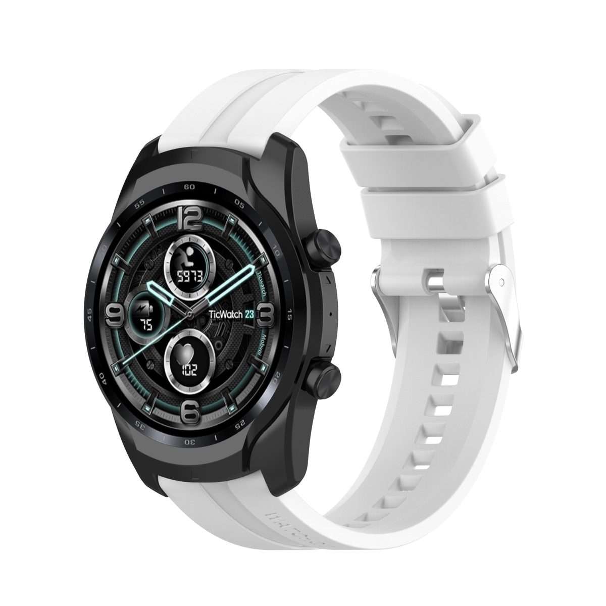 For TicWatch Pro 3 Silicone Watch Band with Silver Steel Buckle(White)