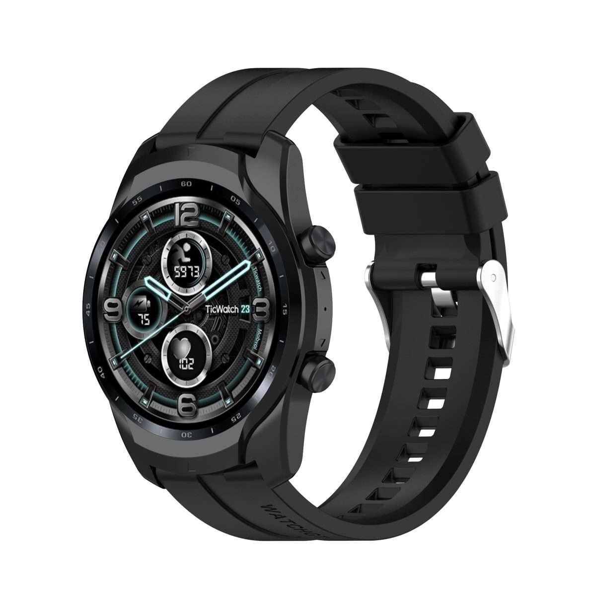 For TicWatch Pro 3 Silicone Watch Band with Silver Steel Buckle(Black)