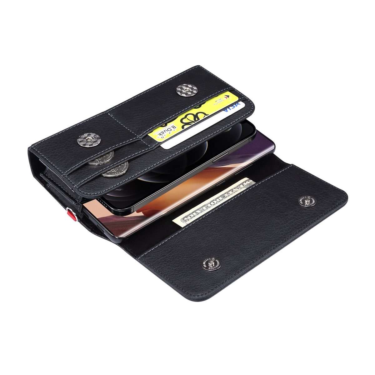 Litchi Texture Vertical Flip Thwartwise PU Leather Case / Waist Bag with Back Splint & Card Slots