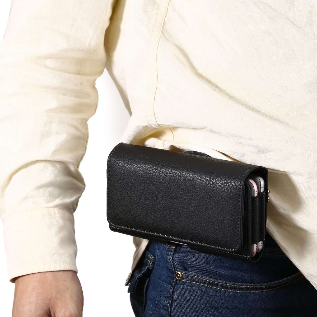 Litchi Texture Vertical Flip Thwartwise PU Leather Case / Waist Bag with Back Splint & Card Slots
