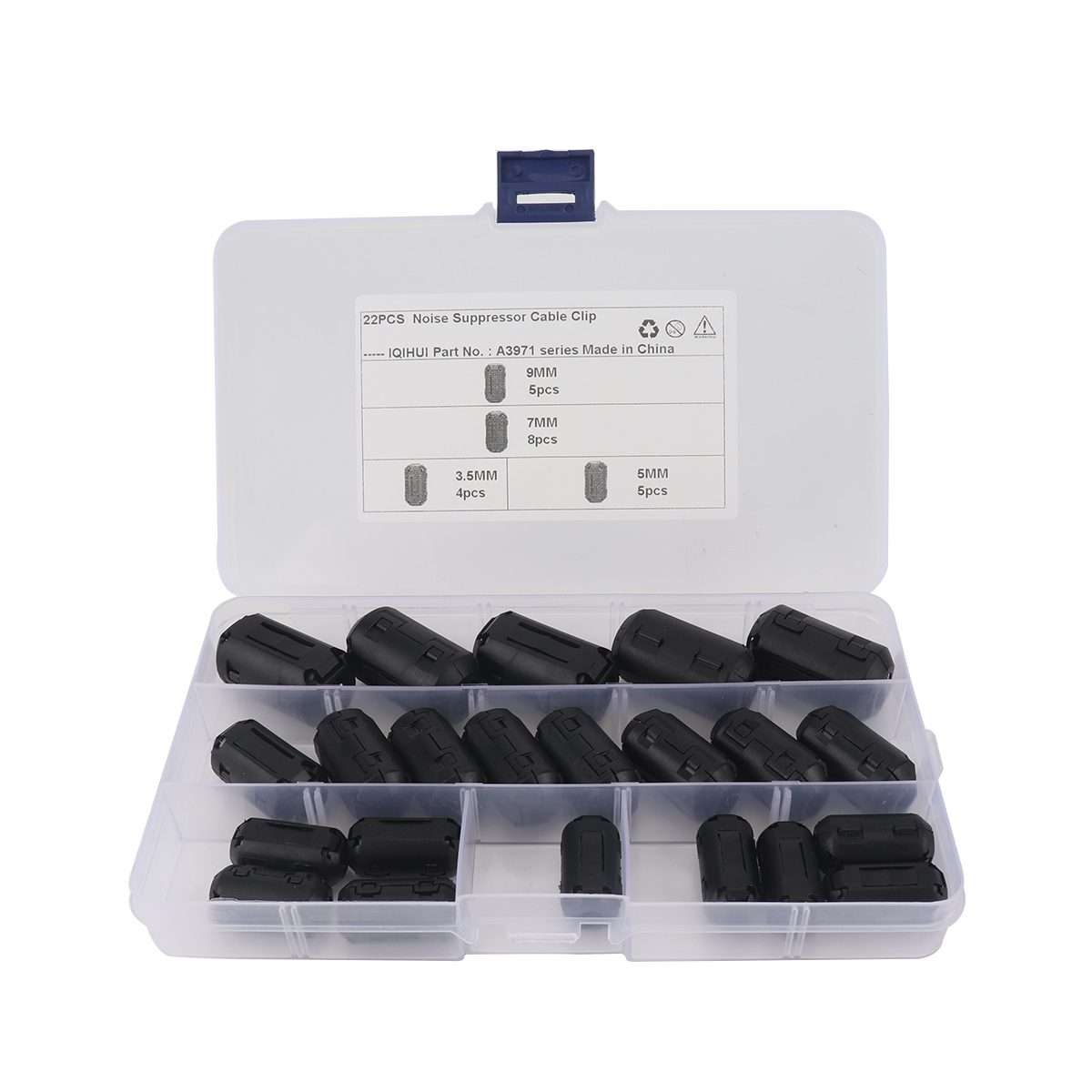 22 PCS / Pack 3.5mm/5mm/7mm/9mm Anti-interference Degaussing Ring Ferrite Ring Cable Clip Core Noi