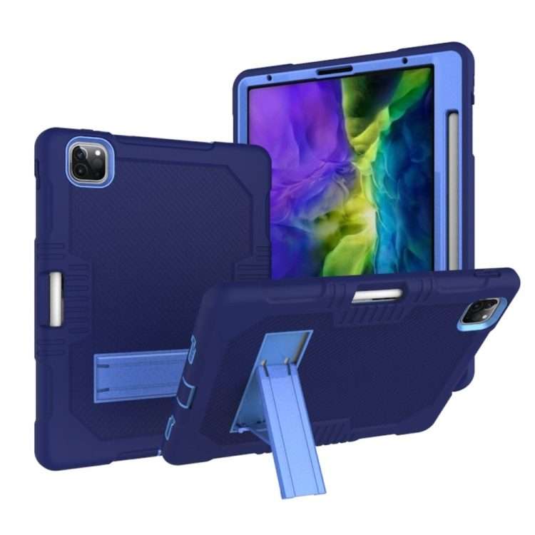 For iPad Pro 12.9 inch (2018/2020) Contrast Color Robot Shockproof Silicone + PC P ... (Navy Blue)
