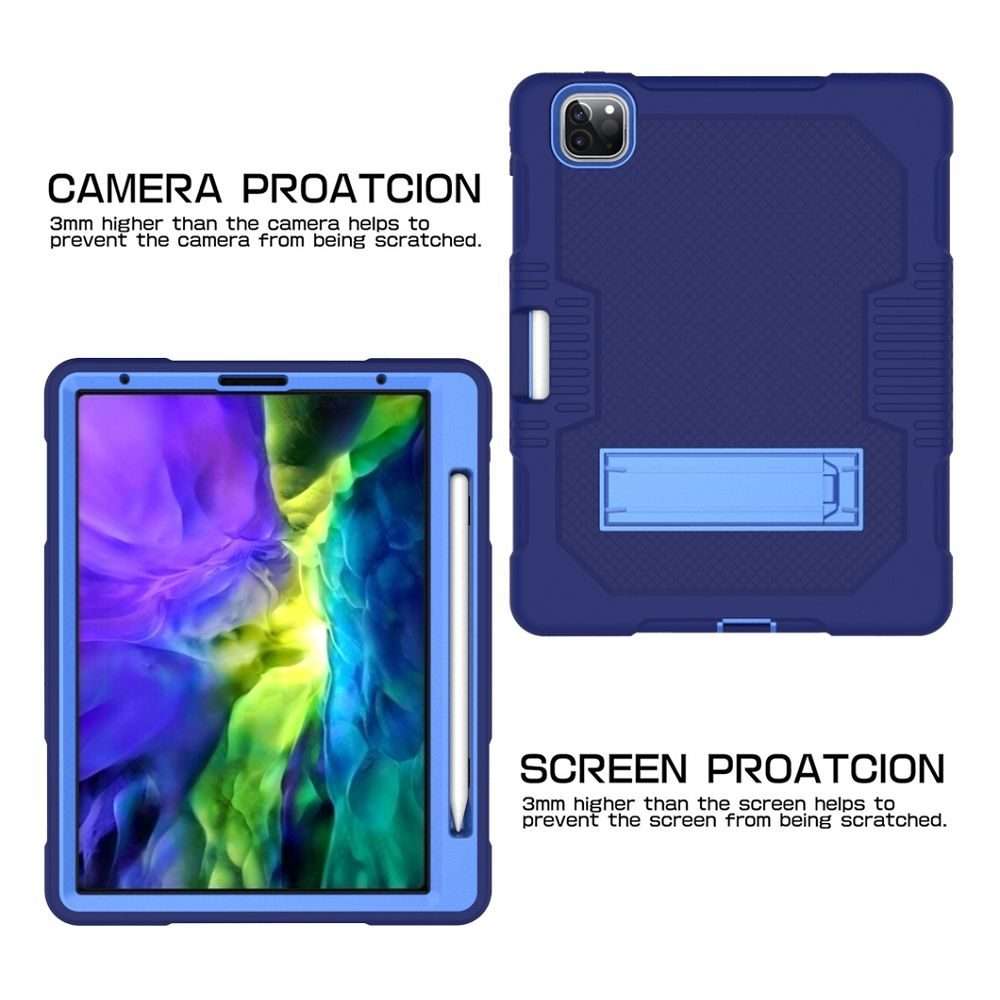 For iPad Pro 12.9 inch (2018/2020) Contrast Color Robot Shockproof Silicone + PC P ... (Navy Blue)