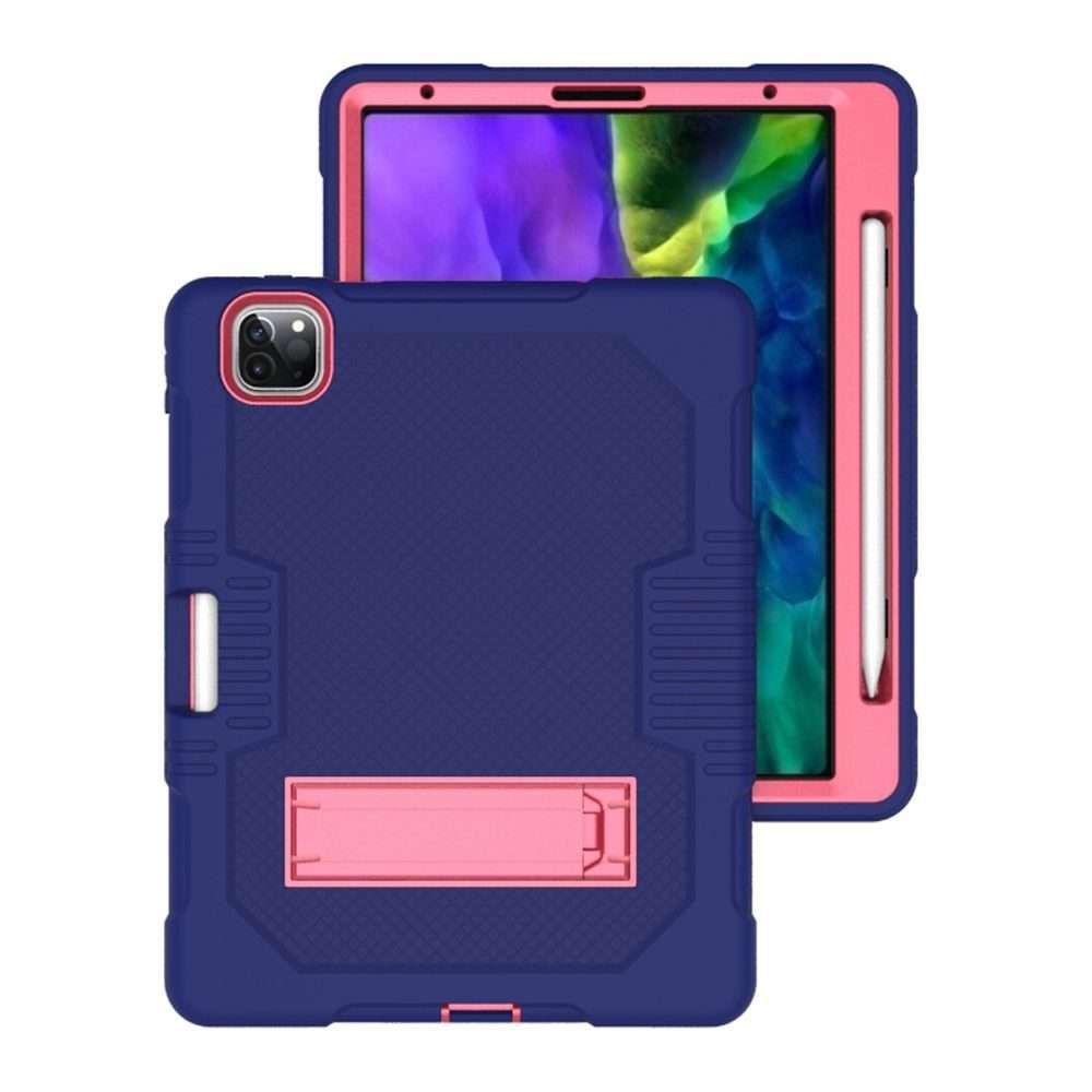 For iPad Pro 12.9 inch (2018/2020) Contrast Color Robot Shockproof Silicone + ... (Navy Blue Rose)