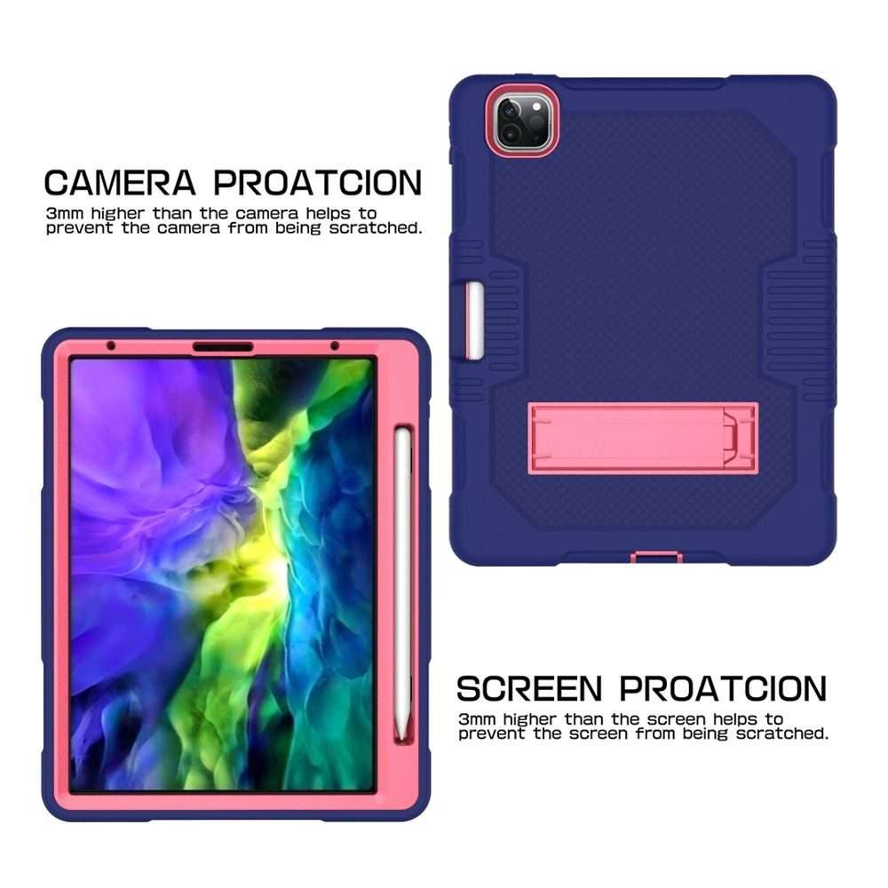 For iPad Pro 12.9 inch (2018/2020) Contrast Color Robot Shockproof Silicone + ... (Navy Blue Rose)