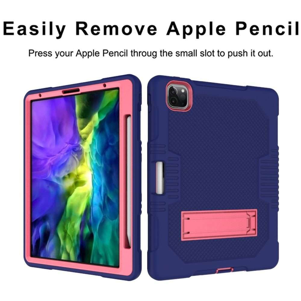 For iPad Pro 12.9 inch (2018/2020) Contrast Color Robot Shockproof Silicone + ... (Navy Blue Rose)